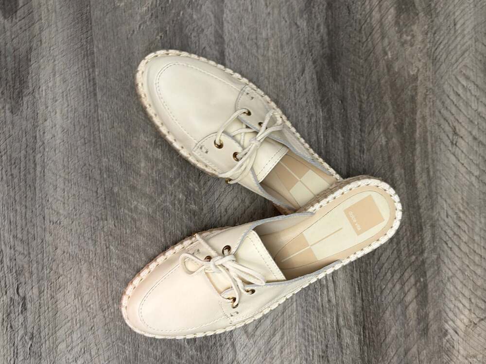 Dolce Vita Hatie Off White Leather Lace-Up Mules - Picture 3 of 6